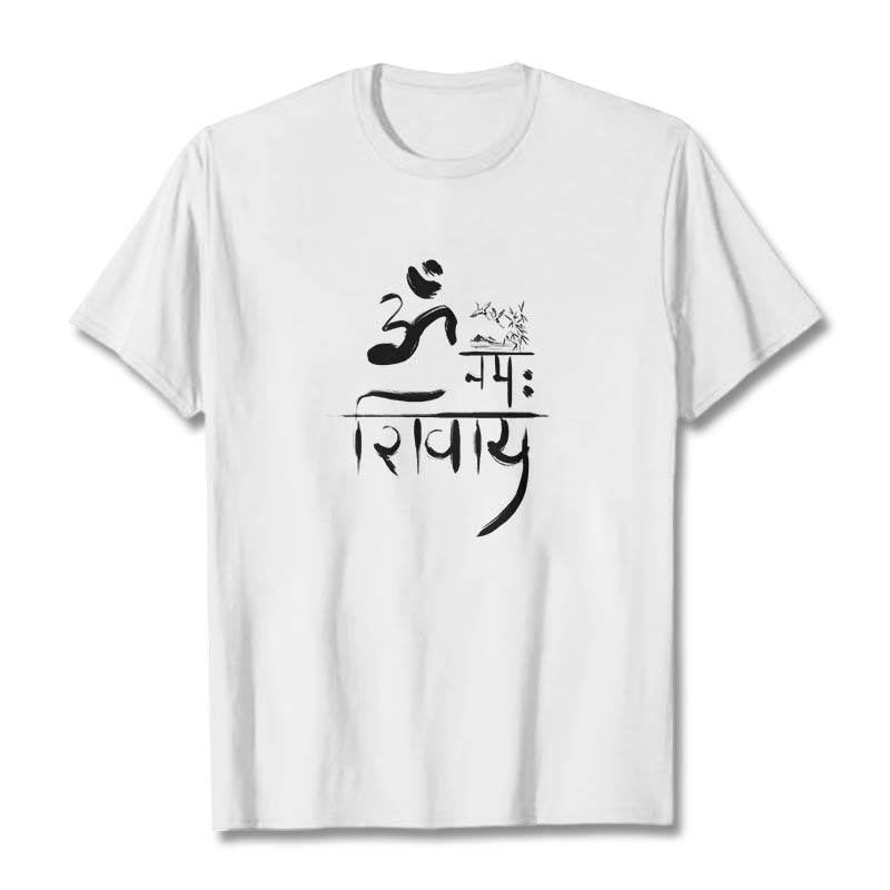 Buddha Stones OM NAMAH SHIVAYA Crane Bamboo Cotton Tee T-shirt - White - 2XL - image 0