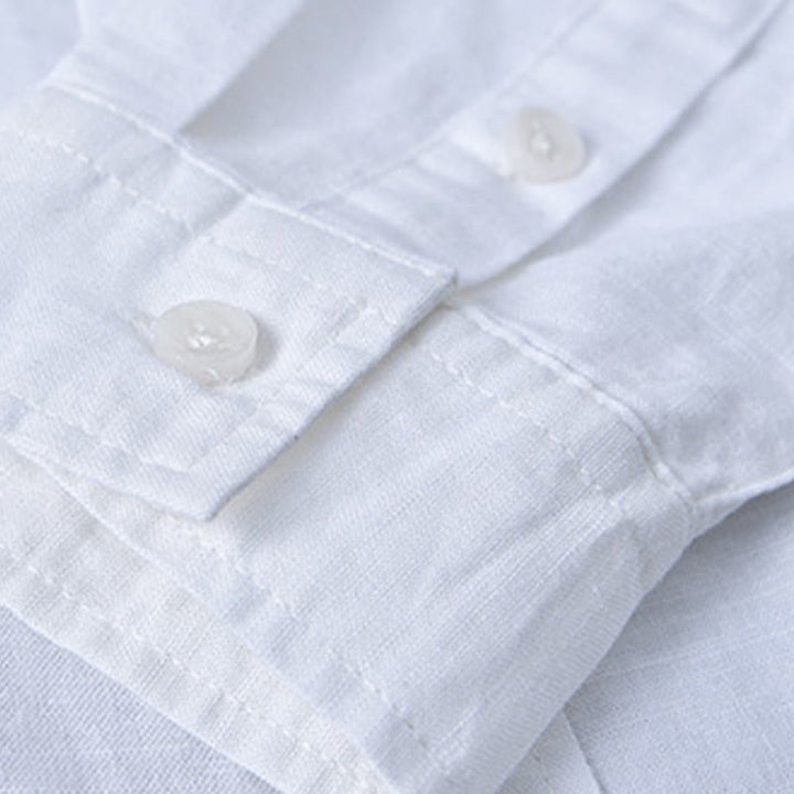 Buddha Stones Men's Long Sleeve Stand Collar With Pocket Pure Color Casual Cotton Linen Shirt - image 7