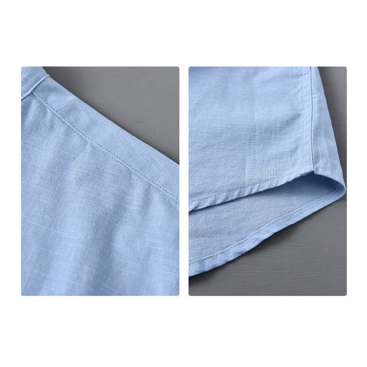 Buddha Stones Men's Long Sleeve Stand Collar With Pocket Pure Color Casual Cotton Linen Shirt - image 15