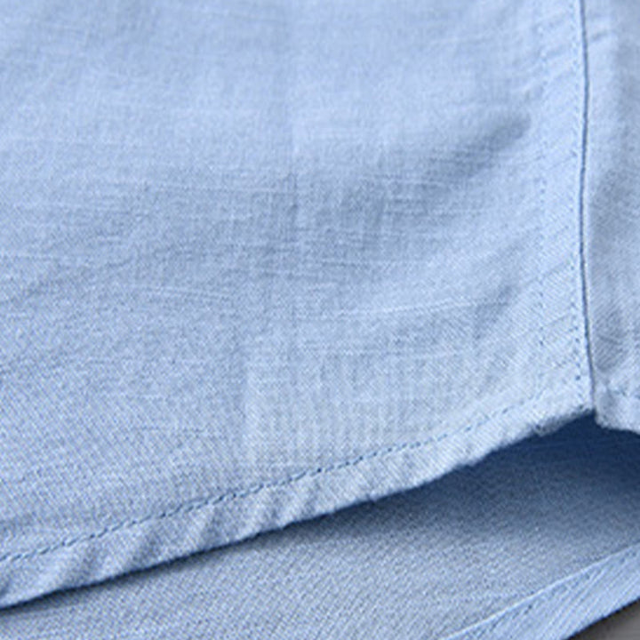 Buddha Stones Men's Long Sleeve Stand Collar With Pocket Pure Color Casual Cotton Linen Shirt - image 19