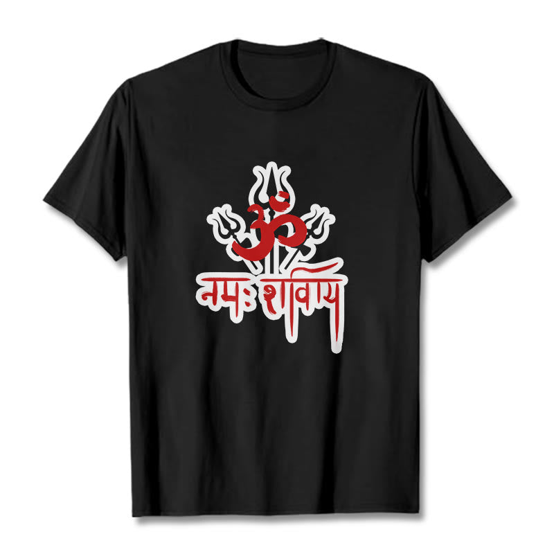 Buddha Stones OM NAMAH SHIVAYA Three Tridents Cotton Tee T-shirt - Black - 2XL - image 0