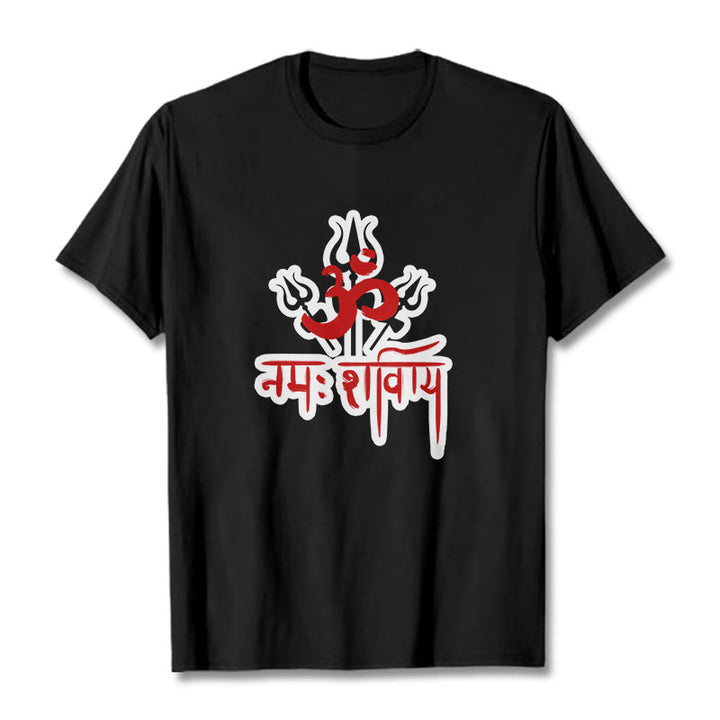 Buddha Stones OM NAMAH SHIVAYA Three Tridents Cotton Tee T-shirt - Black - 2XL - image 0