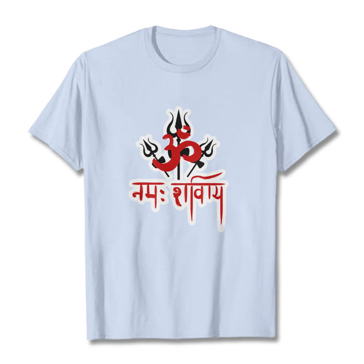 Buddha Stones OM NAMAH SHIVAYA Three Tridents Cotton Tee T-shirt - LightCyan - 2XL - image 8