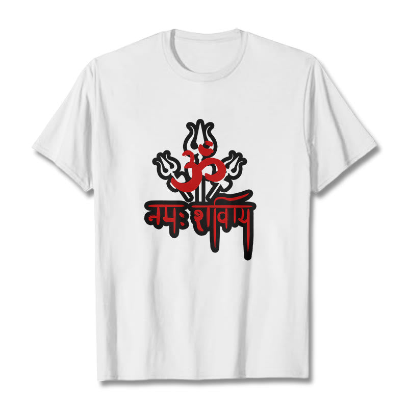 Buddha Stones OM NAMAH SHIVAYA Three Tridents Cotton Tee T-shirt - White - 2XL - image 5