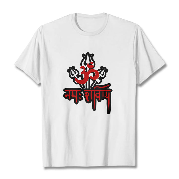 Buddha Stones OM NAMAH SHIVAYA Three Tridents Cotton Tee T-shirt - White - 2XL - image 5
