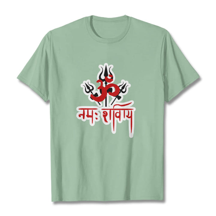 Buddha Stones OM NAMAH SHIVAYA Three Tridents Cotton Tee T-shirt - PaleGreen - 2XL - image 15
