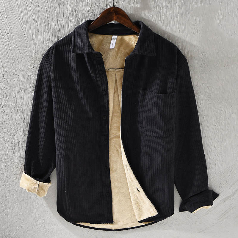 Buddha Stones Men's Long Sleeve Fleece Lined With Pocket Corduroy Comfortable Shirt - Black - US/UK/AU40，EU50 (3XL) - image 16