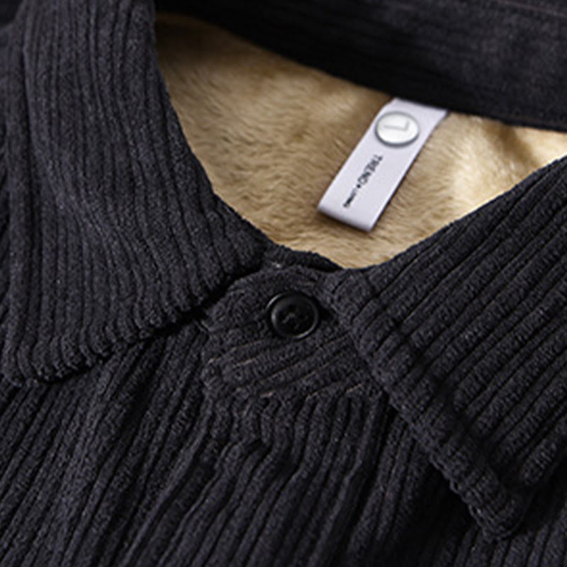 Buddha Stones Men's Long Sleeve Fleece Lined With Pocket Corduroy Comfortable Shirt - image 18