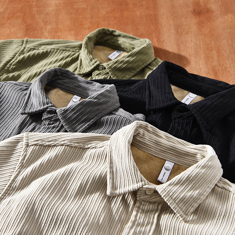 Buddha Stones Men's Long Sleeve Fleece Lined With Pocket Corduroy Comfortable Shirt - image 1