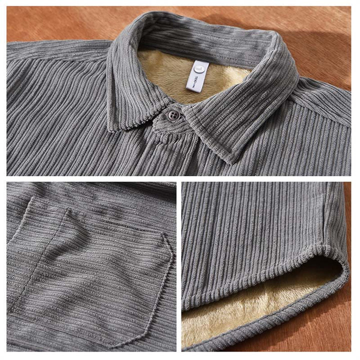 Buddha Stones Men's Long Sleeve Fleece Lined With Pocket Corduroy Comfortable Shirt - image 12