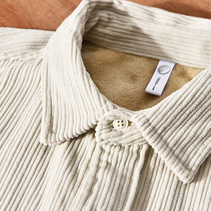 Buddha Stones Men's Long Sleeve Fleece Lined With Pocket Corduroy Comfortable Shirt - image 3