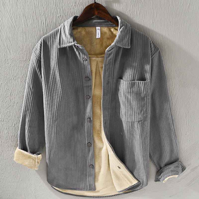 Buddha Stones Men's Long Sleeve Fleece Lined With Pocket Corduroy Comfortable Shirt - DarkGray - US/UK/AU42，EU52 (3XL) - image 11