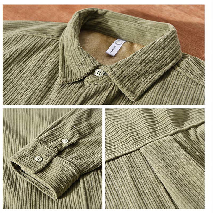 Buddha Stones Men's Long Sleeve Fleece Lined With Pocket Corduroy Comfortable Shirt - image 15
