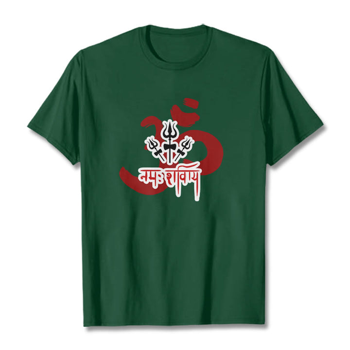 Buddha Stones OM NAMAH SHIVAYA Three Small Tridents Cotton Tee T-shirt - ForestGreen - 2XL - image 3