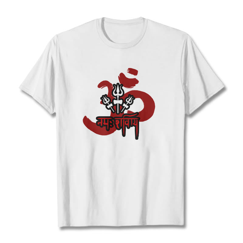 Buddha Stones OM NAMAH SHIVAYA Three Small Tridents Cotton Tee T-shirt - White - 2XL - image 16