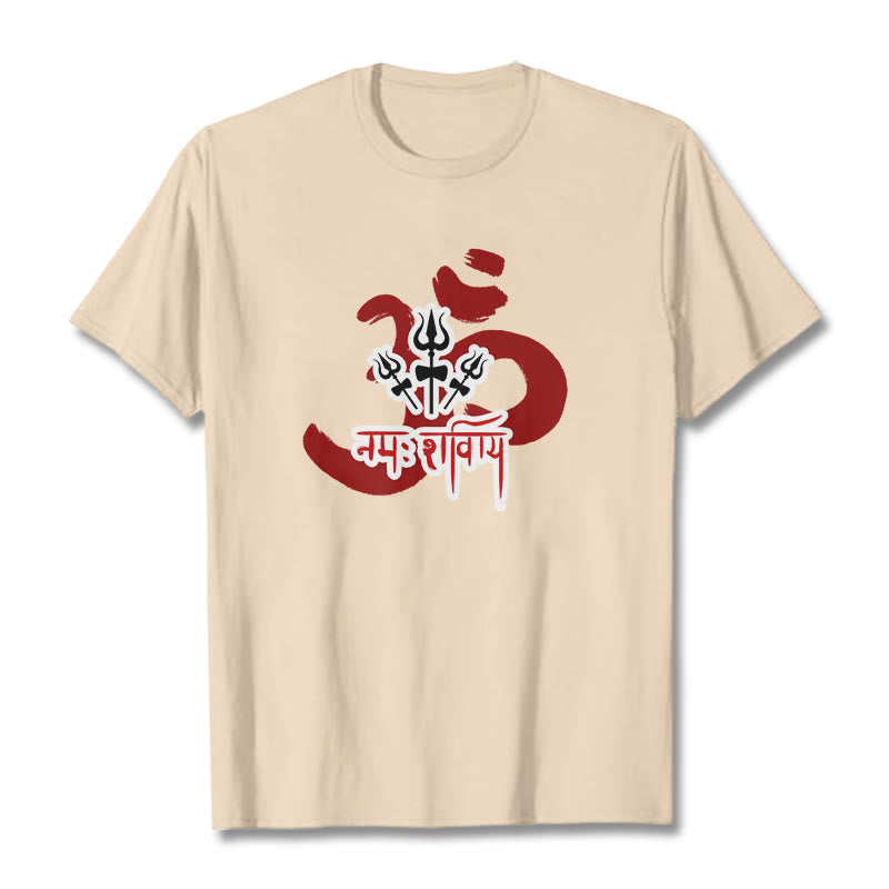 Buddha Stones OM NAMAH SHIVAYA Three Small Tridents Cotton Tee T-shirt - Bisque - 2XL - image 0