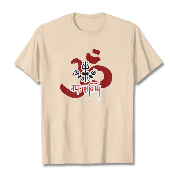 Buddha Stones OM NAMAH SHIVAYA Three Small Tridents Cotton Tee T-shirt - Bisque - 2XL - image 0