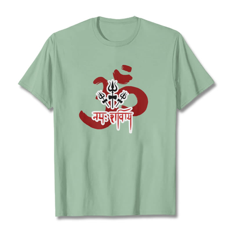 Buddha Stones OM NAMAH SHIVAYA Three Small Tridents Cotton Tee T-shirt - PaleGreen - 2XL - image 5
