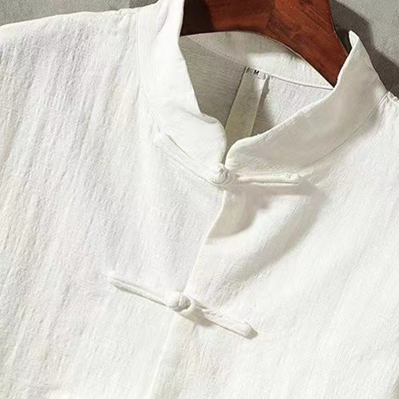 Buddha Stones Men's Tang Long Sleeve Shirt Frog Button With Pocket Stand Collar Comfort Linen Shirt - image 2