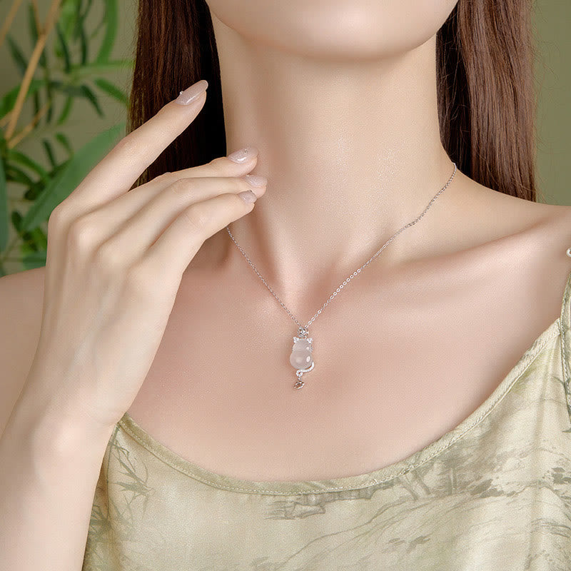 Buddha Stones 925 Sterling Silver 14k Gold White Jade Gourd Cat Protection Necklace Pendant - image 7