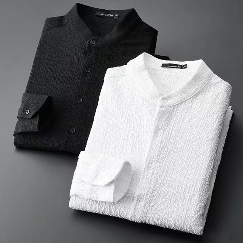 Buddha Stones Pure Color Long Sleeve Top Pants Clothing Men's Set - image 1