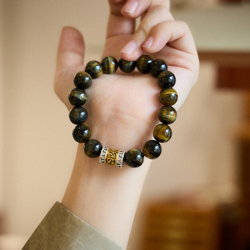 Buddha Stones Tiger Eye Six True Words Courage Bracelet - image 2