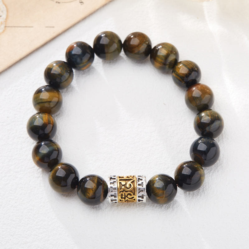 Buddha Stones Tiger Eye Six True Words Courage Bracelet - image 1
