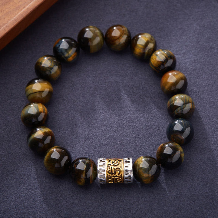 Buddha Stones Tiger Eye Six True Words Courage Bracelet - Tiger Eye (Wrist Circumference 14-16cm) - image 0