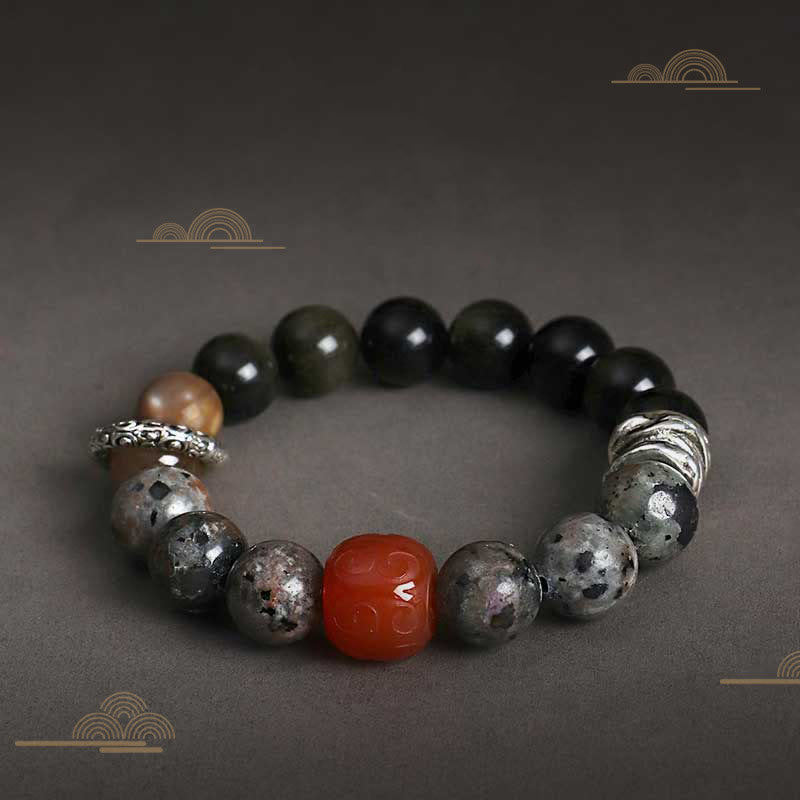 Buddha Stones Gold Sheen Obsidian Lava Rock Red Agate Protection Bracelet - image 2