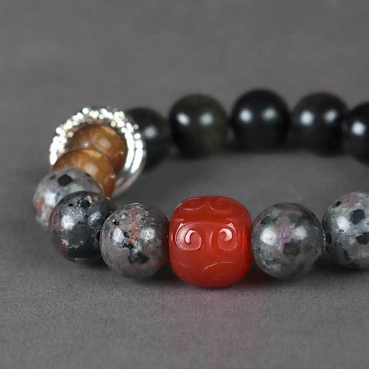 Buddha Stones Gold Sheen Obsidian Lava Rock Red Agate Protection Bracelet - image 9