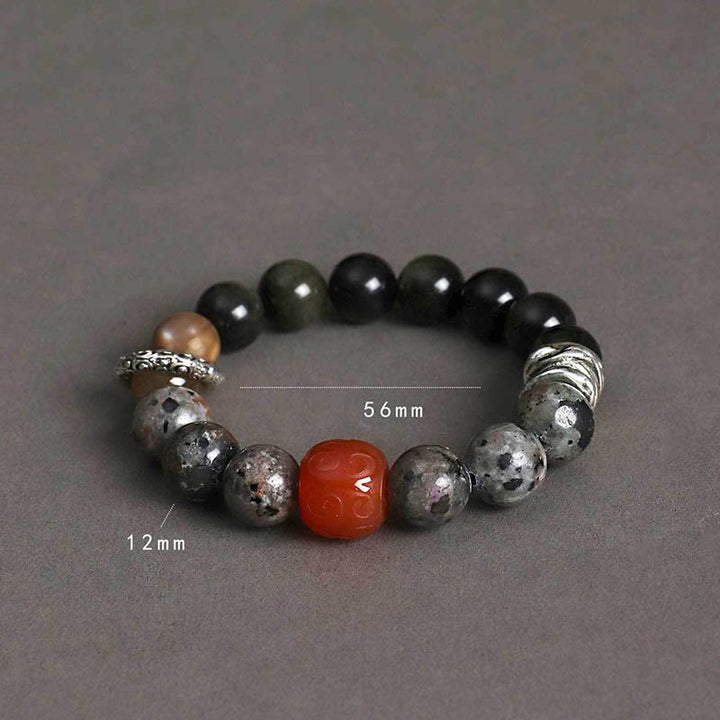 Buddha Stones Gold Sheen Obsidian Lava Rock Red Agate Protection Bracelet - image 3