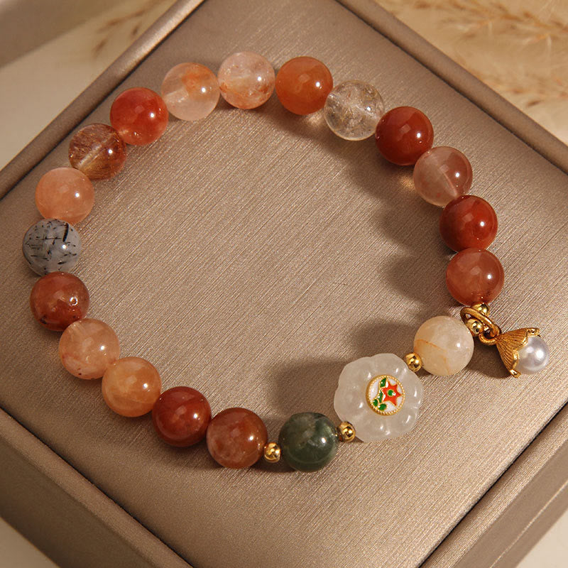Buddha Stones Natural Fu Lu Shou Crystal Hetian White Jade Pearl Luck Bracelet - image 4