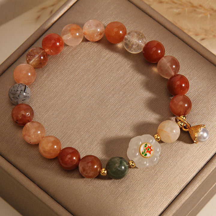 Buddha Stones Natural Fu Lu Shou Crystal Hetian White Jade Pearl Luck Bracelet - image 4