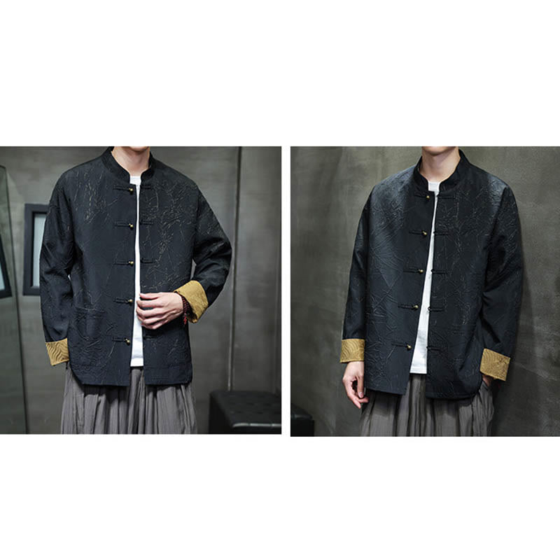 Buddha Stones Tang Suit Casual Frog-button Long Sleeve Nylon Men's Jacket Shirt Clothing - image 7