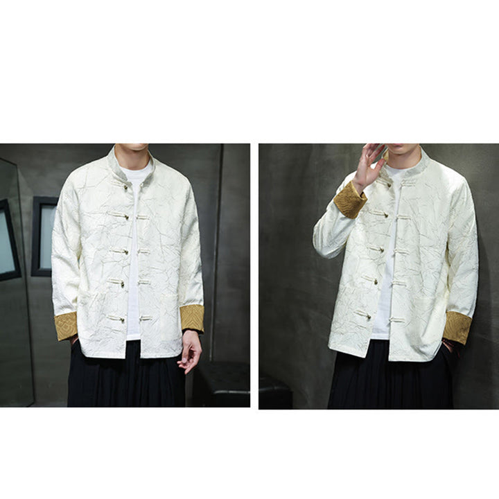 Buddha Stones Tang Suit Casual Frog-button Long Sleeve Nylon Men's Jacket Shirt Clothing - image 16