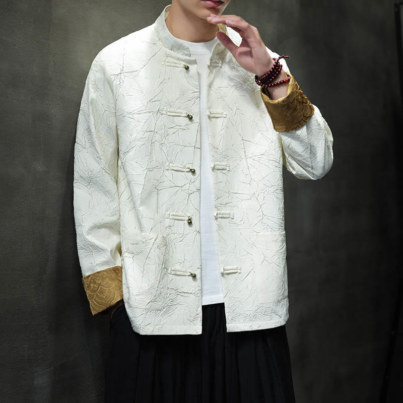 Buddha Stones Tang Suit Casual Frog-button Long Sleeve Nylon Men's Jacket Shirt Clothing - image 14