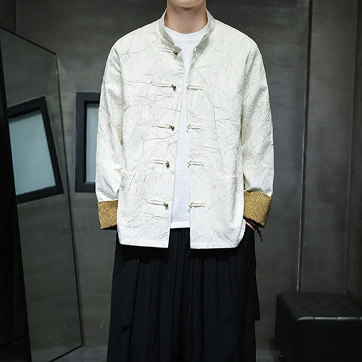 Buddha Stones Tang Suit Casual Frog-button Long Sleeve Nylon Men's Jacket Shirt Clothing - image 9
