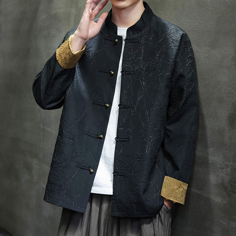 Buddha Stones Tang Suit Casual Frog-button Long Sleeve Nylon Men's Jacket Shirt Clothing - image 5