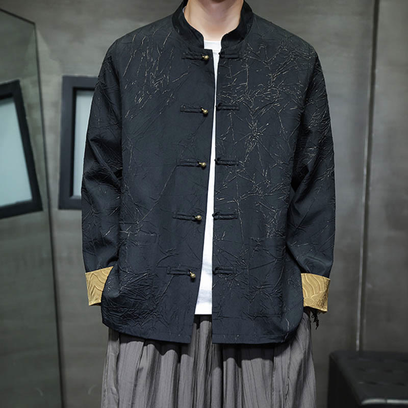 Buddha Stones Tang Suit Casual Frog-button Long Sleeve Nylon Men's Jacket Shirt Clothing - image 1
