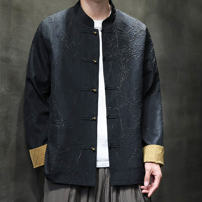 Buddha Stones Tang Suit Casual Frog-button Long Sleeve Nylon Men's Jacket Shirt Clothing - image 6