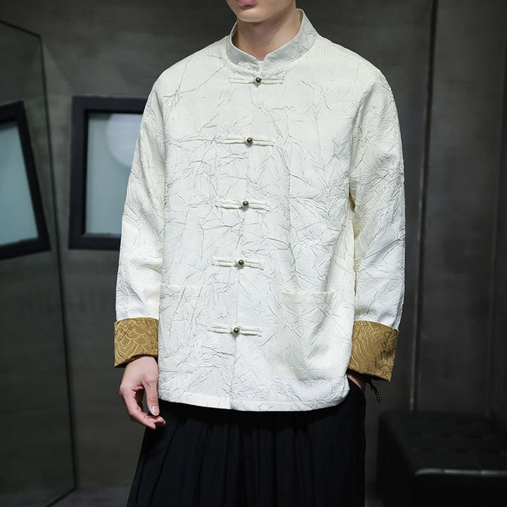 Buddha Stones Tang Suit Casual Frog-button Long Sleeve Nylon Men's Jacket Shirt Clothing - image 12