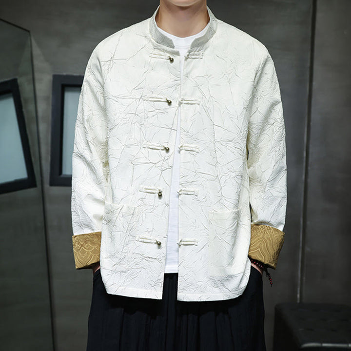 Buddha Stones Tang Suit Casual Frog-button Long Sleeve Nylon Men's Jacket Shirt Clothing - image 13