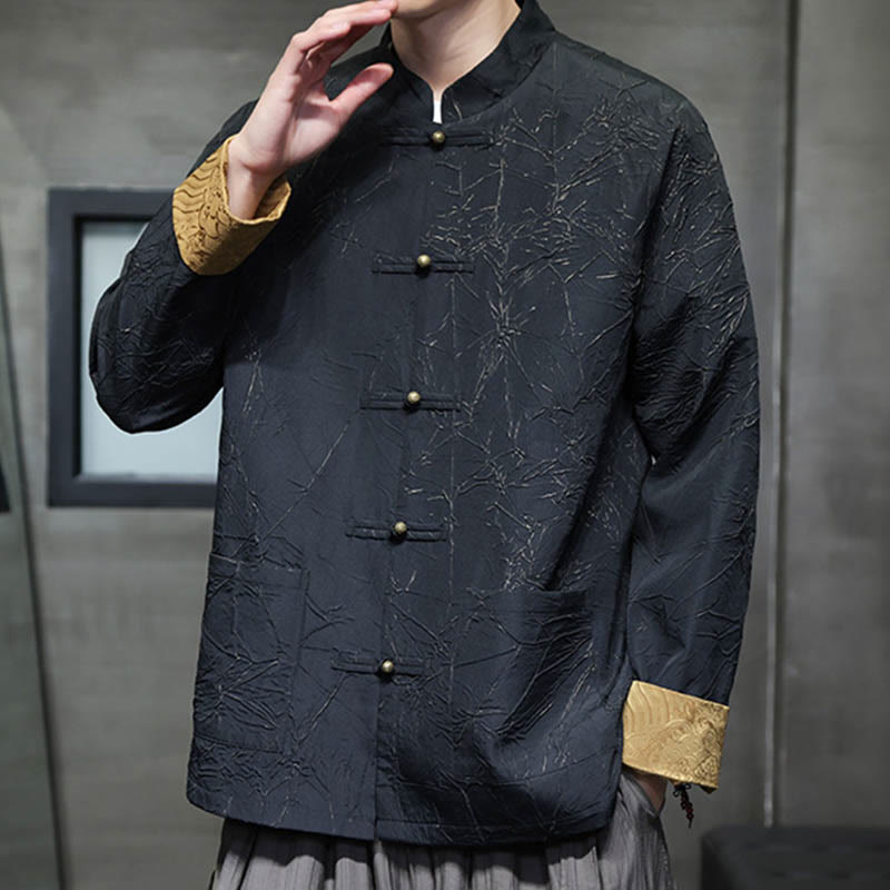 Buddha Stones Tang Suit Casual Frog-button Long Sleeve Nylon Men's Jacket Shirt Clothing - image 3