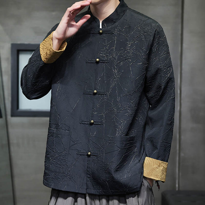 Buddha Stones Tang Suit Casual Frog-button Long Sleeve Nylon Men's Jacket Shirt Clothing - image 3