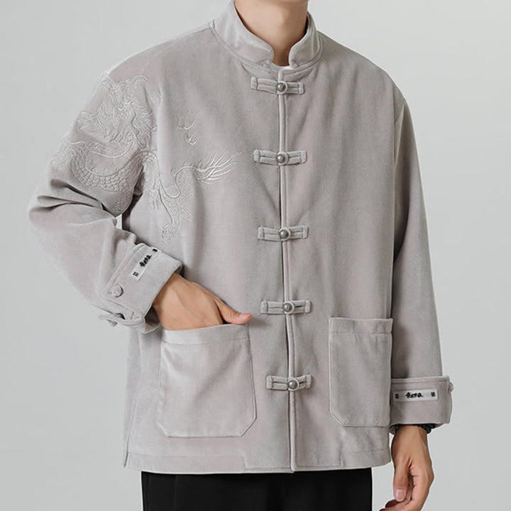Buddha Stones Embroider Dragon Casual Frog-button Cotton Men's Jacket Shirt Clothing - image 14