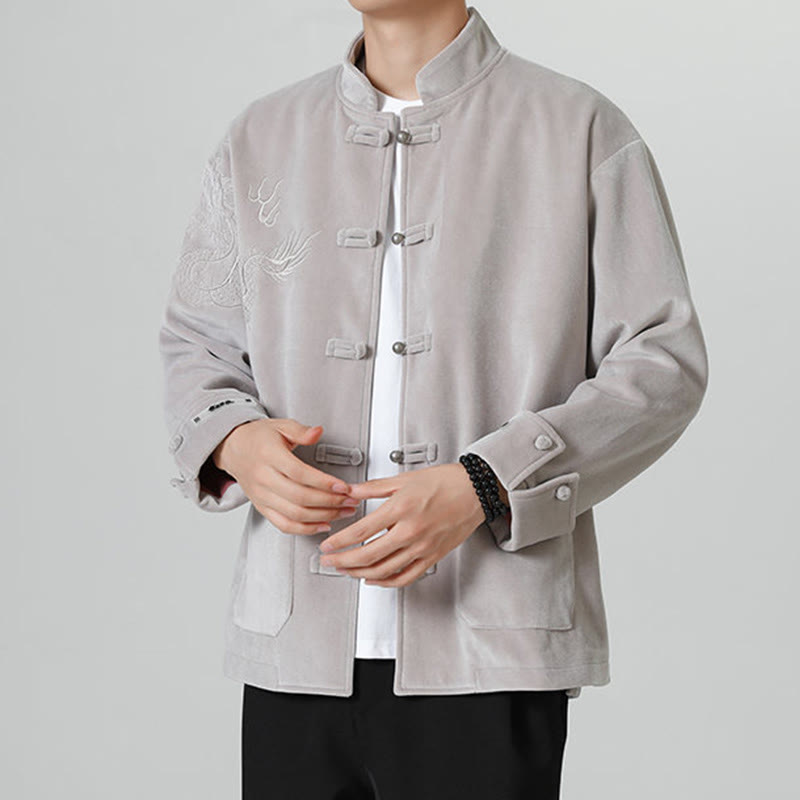 Buddha Stones Embroider Dragon Casual Frog-button Cotton Men's Jacket Shirt Clothing - image 11