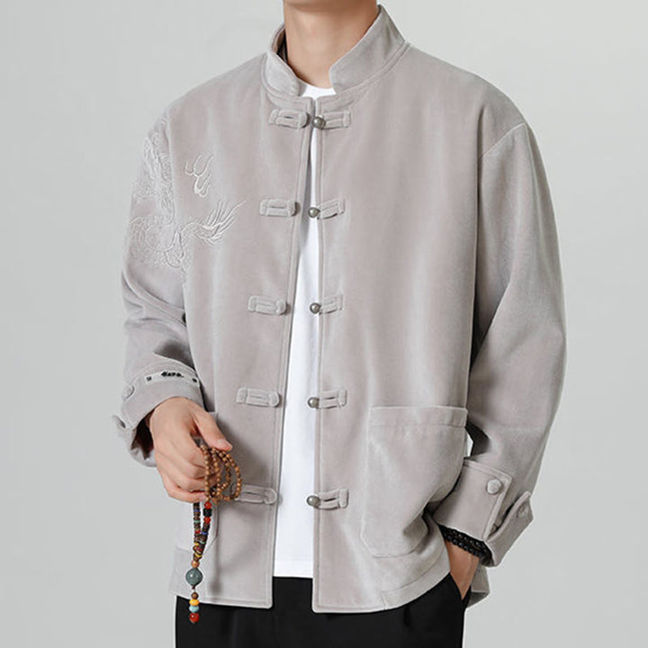 Buddha Stones Embroider Dragon Casual Frog-button Cotton Men's Jacket Shirt Clothing - image 12