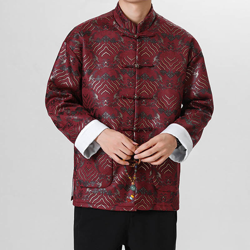 Buddha Stones Frog-Button Chinese Tang Suit Wave Shape Long Shirt Men Jacket Clothing - image 7