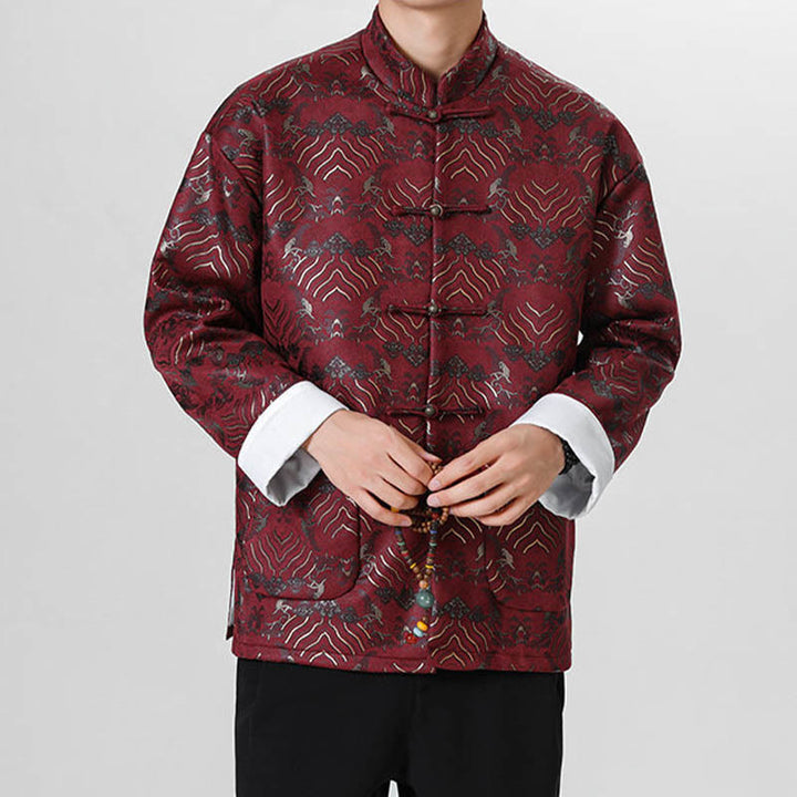 Buddha Stones Frog-Button Chinese Tang Suit Wave Shape Long Shirt Men Jacket Clothing - image 7