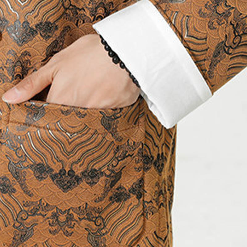 Buddha Stones Frog-Button Chinese Tang Suit Wave Shape Long Shirt Men Jacket Clothing - image 27